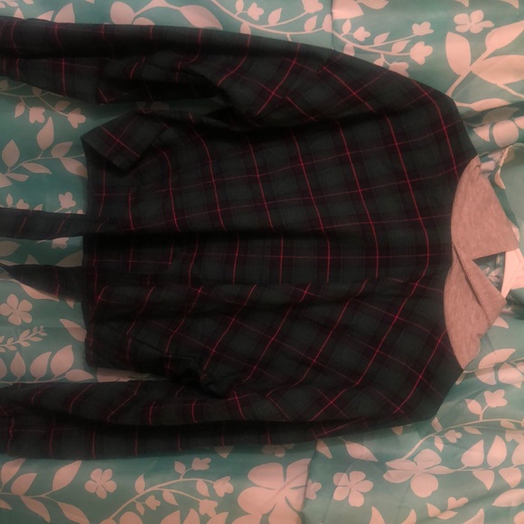 plaid knotted Hooded Sweatshirt. - Picture 1 of 3